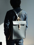 Grey Full Grain Leather 15" Laptop Backpack Bag