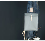 Grey Full Grain Leather 15" Laptop Backpack Bag