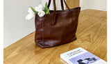 Women's brown Leather Tote Bag With Zipper Soft Leather Purse Soft Tote Bags