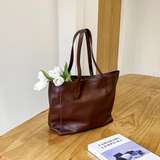 Women's brown Leather Tote Bag With Zipper Soft Leather Purse Soft Tote Bags