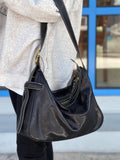 Women's Black Leather Hobo Purse With Zipper Black Leather Hobo Shoulder Bag - Annie Jewel
