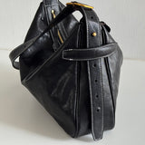 Details of Black Leather Hobo Shoulder Bag - Annie Jewel