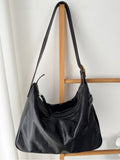 Women's Black Leather Hobo Purse With Zipper Black Leather Hobo Shoulder Bag - Annie Jewel