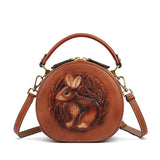 Bunny Embossed Bag Circle Leather Handbag Canteen Crossbody Bag