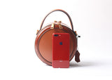 brown Round Purse Leather Round Bag Circle Leather Purse Womens