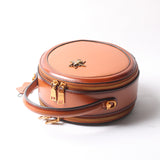 brown Round Purse Leather Round Bag Circle Leather Purse Womens
