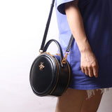 Black Round Purse Leather Round Bag Circle Leather Purse Womens