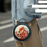 Handcraft Leather Carving Reindeer Bag Leather Round Bags Purse