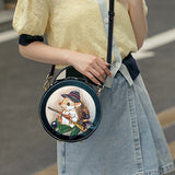 Handcraft Leather Carving Hedgehog Bag Leather Round Bags Purse