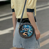 Handcraft Leather Carving Reindeer Bag Leather Round Bags Purse