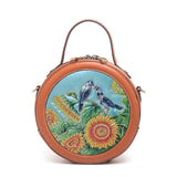 Handcraft Leather Carving Bird Bag leather round bag