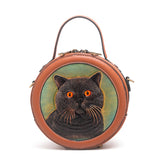 Handcraft Leather Carving Cat Bag