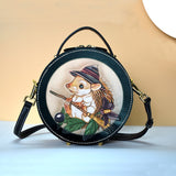Handcraft Leather Carving Hedgehog Bag Leather Round Bags Purse