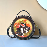 Handcraft Leather Carving Rabbit Bag Leather Round Bags Purse