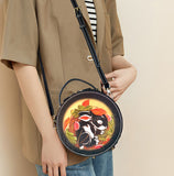Handcraft Leather Carving Cat Bag Leather Round Bags Purse