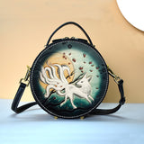 Handcraft Leather Carving Fox Bag Leather Round Bags Purse