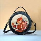 Handcraft Leather Carving Reindeer Bag Leather Round Bags Purse