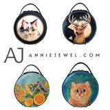 Handcraft Leather Carving Cat Bag Leather Round Bags Purse