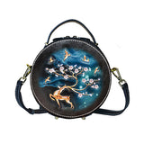 Leather Carving Reindeer Bag leather round bag