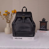 black Small Leather Backpacks For Ladies Drawstring Leather Small Backpack Women's