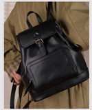 Small Leather Backpacks For Ladies black Drawstring Leather Small Backpack Women's