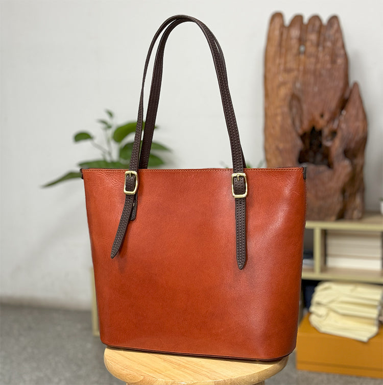 Women's Dark Brown Leather Tote Bag Medium Tote Zip Top Leather