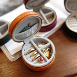Genuine Leather Mini Round Jewelry Ring Zip Case