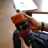 Genuine Leather Mini Round Jewelry Ring Zip Case