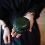 Leather Mini Round Jewelry Ring Zip Case