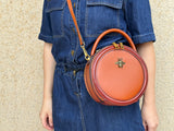 circle leather handbag round leather purse leather round bag