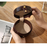 Cat Embossed Small Leather Round Jewelry Ring Case