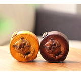 Cat Embossed Small Leather Round Jewelry Ring Case