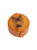 Cat Embossed Small Leather Round Jewelry Ring Case