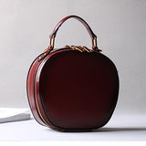 burgundy Round Purse Leather Circle Bag Circle Leather Handbag For Ladies
