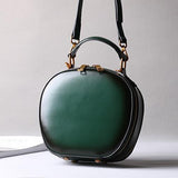 Green Round Purse Leather Circle Bag Circle Leather Handbag For Ladies