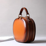 brown Round Purse Leather Circle Bag Circle Leather Handbag For Ladies
