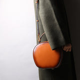 brown Round Purse Leather Circle Bag Circle Leather Handbag For Ladies