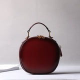 burgundy Round Purse Leather Circle Bag Circle Leather Handbag For Ladies