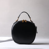 Black Round Purse Leather Circle Bag Circle Leather Handbag For Ladies