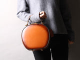 brown Round Purse Leather Circle Bag Circle Leather Handbag For Ladies