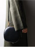 Black Round Purse Leather Circle Bag Circle Leather Handbag For Ladies