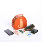 Leather Circle Bag Circle Leather Purse Round Leather Crossbody Bag With Cat Kitty