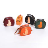 Leather Circle Bag Circle Leather Purse Round Leather Crossbody Bag With Cat Kitty