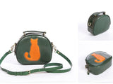 Leather Circle Bag Circle Leather Purse Round Leather Crossbody Bag With Cat Kitty