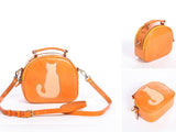 Leather Circle Bag Circle Leather Purse Round Leather Crossbody Bag With Cat Kitty