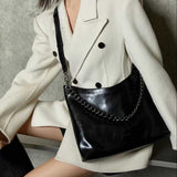 Women's Black Leather Hobo Tote Bag Black Hobo Shoulder Bag Leather Hobo Crossbody