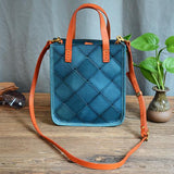 blue Leather Mini Tote Bag Mini Leather Tote Handbags Small Leather Tote Womens