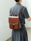 Small Brown Leather Backpack Womens Genuine Leather Satchel Backpack
