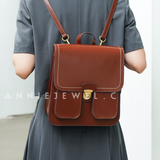 Small Brown Leather Backpack Womens Genuine Leather Satchel Backpack