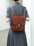 Small Brown Leather Backpack Womens Genuine Leather Satchel Backpack
